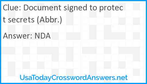 Document signed to protect secrets (Abbr.) Answer