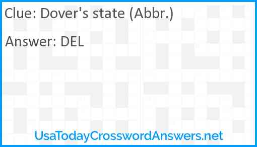 Dover's state (Abbr.) Answer