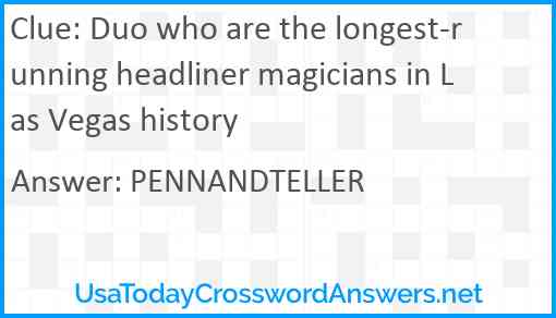 Duo who are the longest-running headliner magicians in Las Vegas history Answer