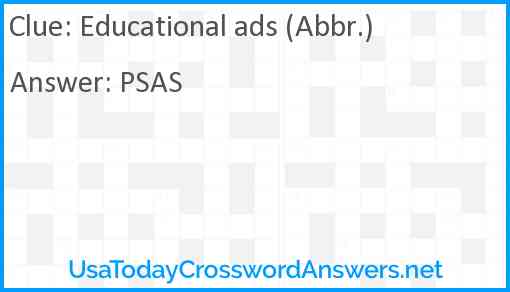Educational ads (Abbr.) Answer