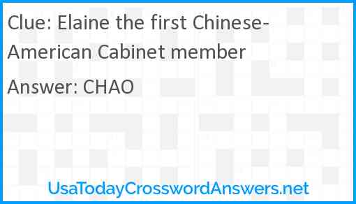 Elaine the first Chinese-American Cabinet member Answer