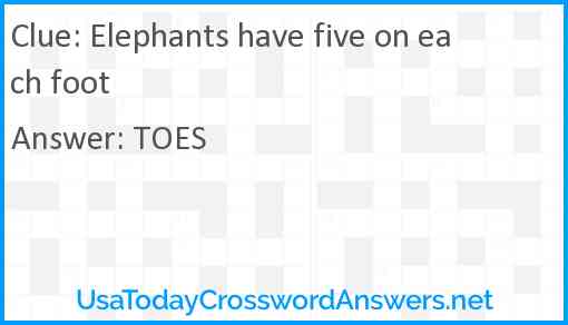 Elephants have five on each foot Answer