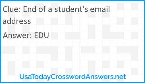 End of a student's email address Answer