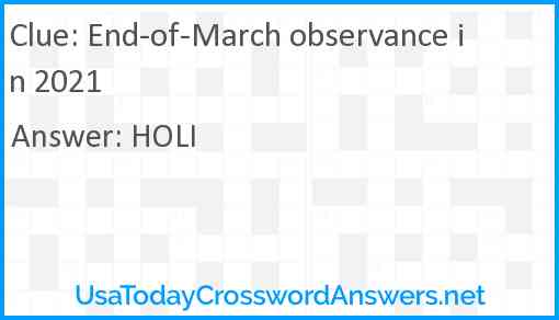 End-of-March observance in 2021 Answer
