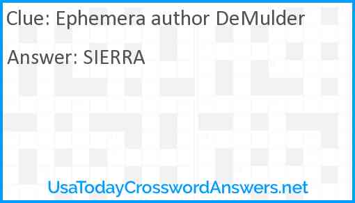 Ephemera author DeMulder Answer