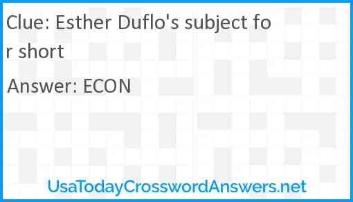 Esther Duflo's subject for short Answer