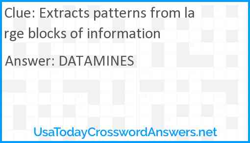 Extracts patterns from large blocks of information Answer