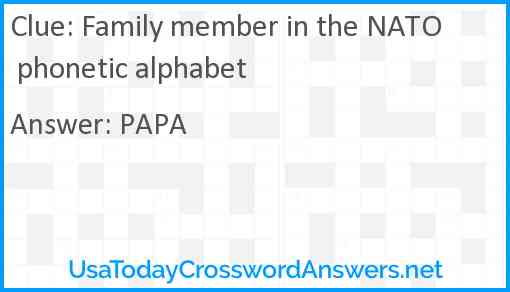 Family member in the NATO phonetic alphabet Answer