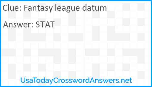 Fantasy league datum Answer