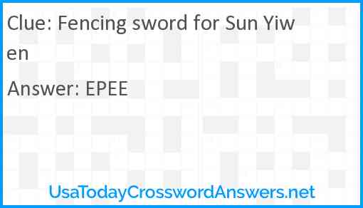 Fencing sword for Sun Yiwen Answer