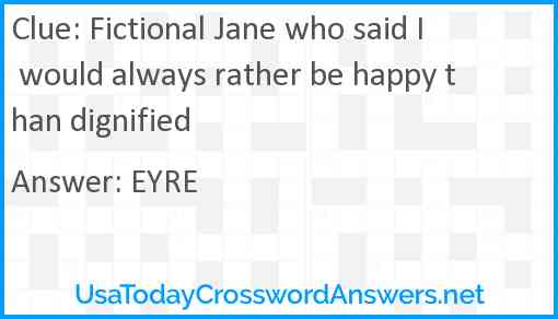 Fictional Jane who said I would always rather be happy than dignified Answer