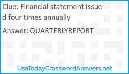 Financial statement issued four times annually Answer