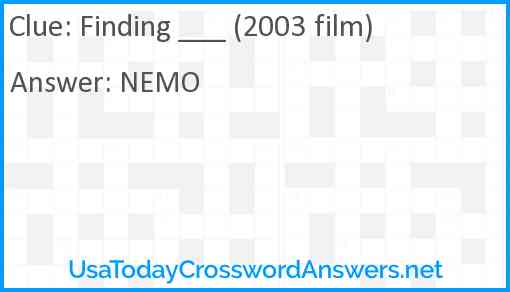 Finding ___ (2003 film) Answer