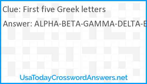 First five Greek letters Answer