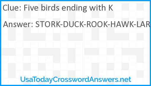 Five birds ending with K Answer