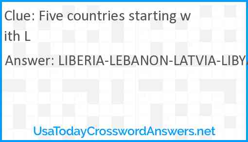 Five countries starting with L Answer