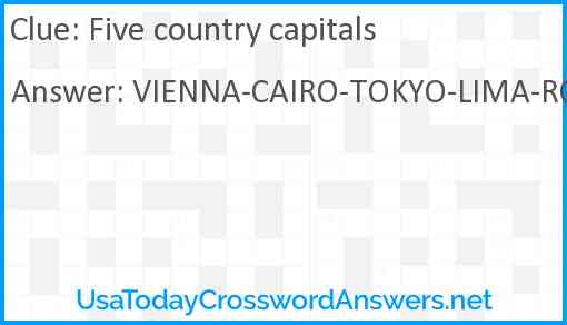 Five country capitals Answer