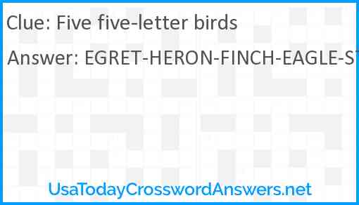 Five five-letter birds Answer