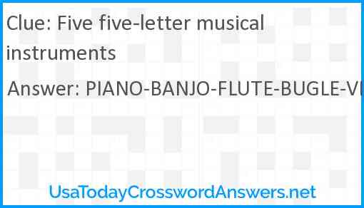 Five five-letter musical instruments Answer