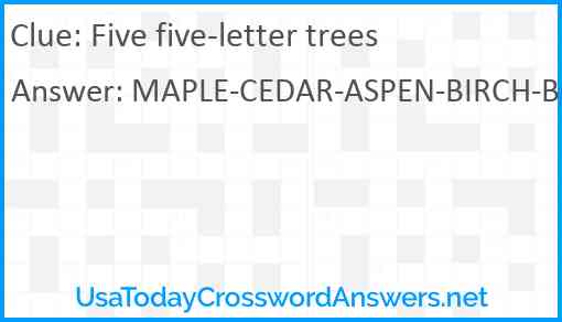 Five five-letter trees Answer