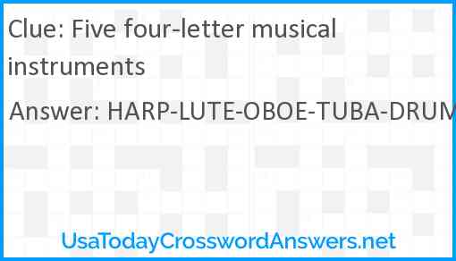 Five four-letter musical instruments Answer