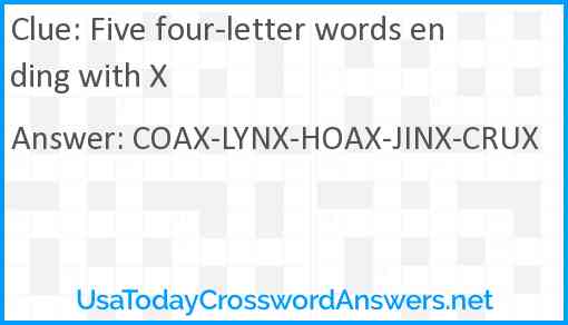Five four-letter words ending with X Answer