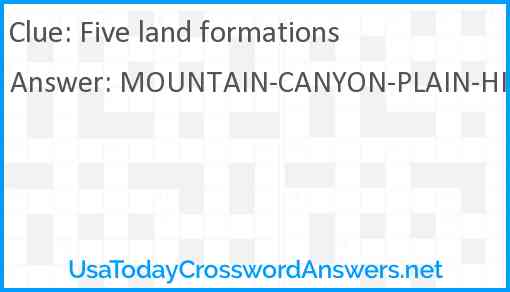 Five land formations Answer