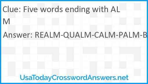 Five words ending with ALM Answer
