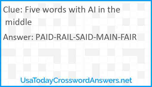 Five words with AI in the middle Answer