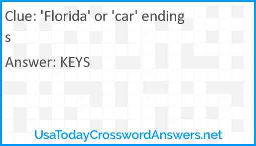 'Florida' or 'car' endings Answer