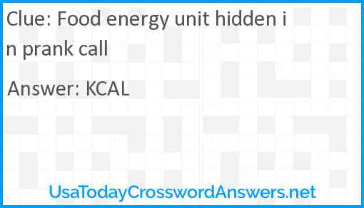 Food energy unit hidden in prank call Answer
