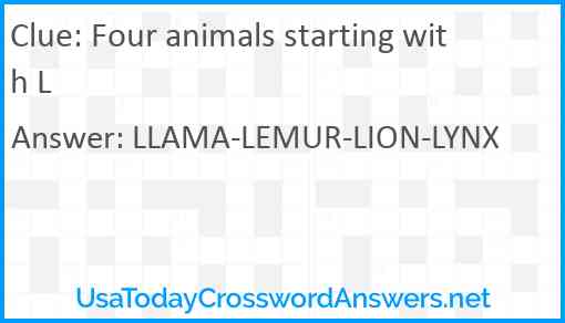 Four animals starting with L Answer