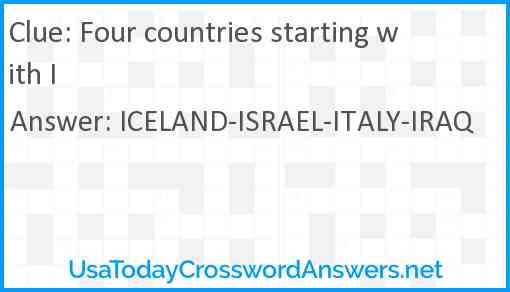 Four countries starting with I Answer