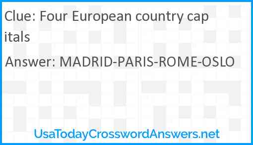 Four European country capitals Answer
