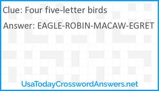 Four five-letter birds Answer