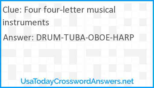 Four four-letter musical instruments Answer