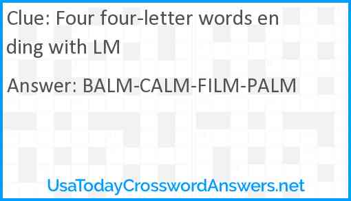 Four four-letter words ending with LM Answer