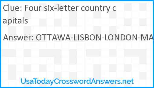 Four six-letter country capitals Answer