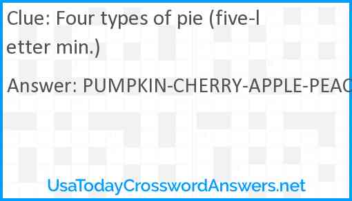 Four types of pie (five-letter min.) Answer