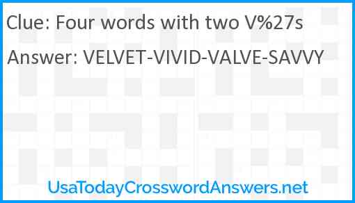 Four words with two V%27s Answer