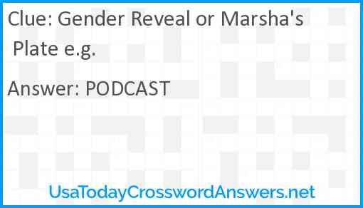 Gender Reveal or Marsha's Plate e.g. Answer