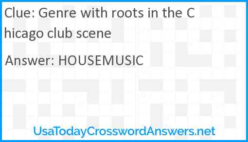 Genre with roots in the Chicago club scene Answer
