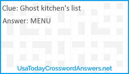 Ghost kitchen's list Answer