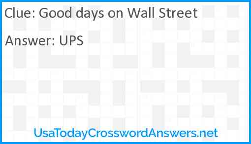 Good days on Wall Street Answer