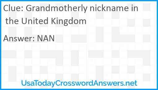 Grandmotherly nickname in the United Kingdom Answer