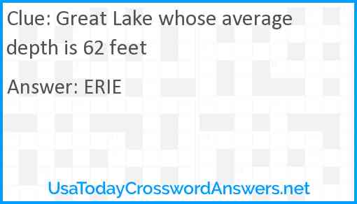 Great Lake whose average depth is 62 feet Answer