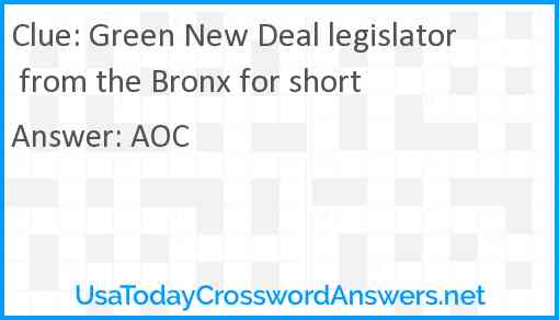 Green New Deal legislator from the Bronx for short Answer