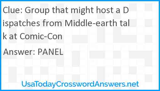 Group that might host a Dispatches from Middle-earth talk at Comic-Con Answer