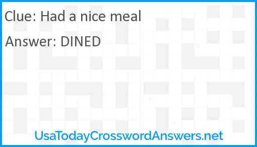 Had a nice meal Answer