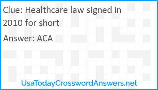 Healthcare law signed in 2010 for short Answer